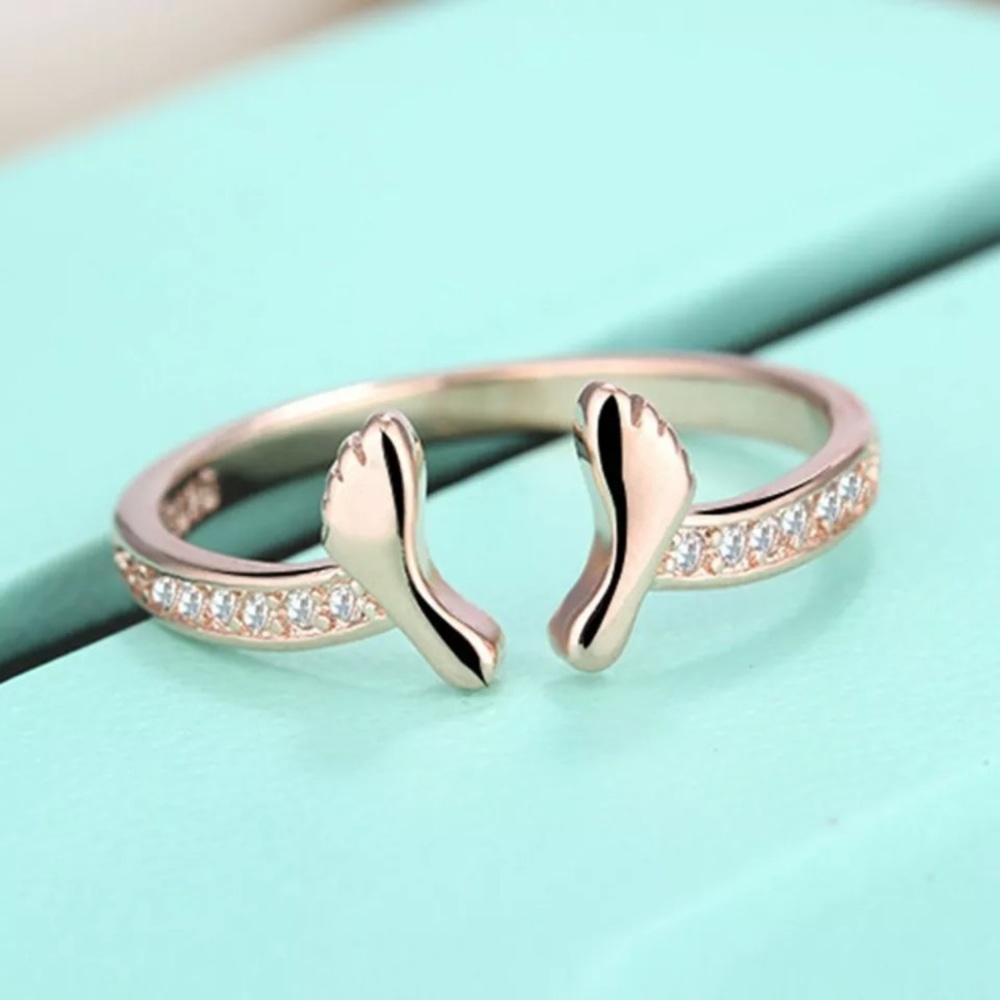 BABY FEET Bling Crystal Gold Tone Adjustable Ring